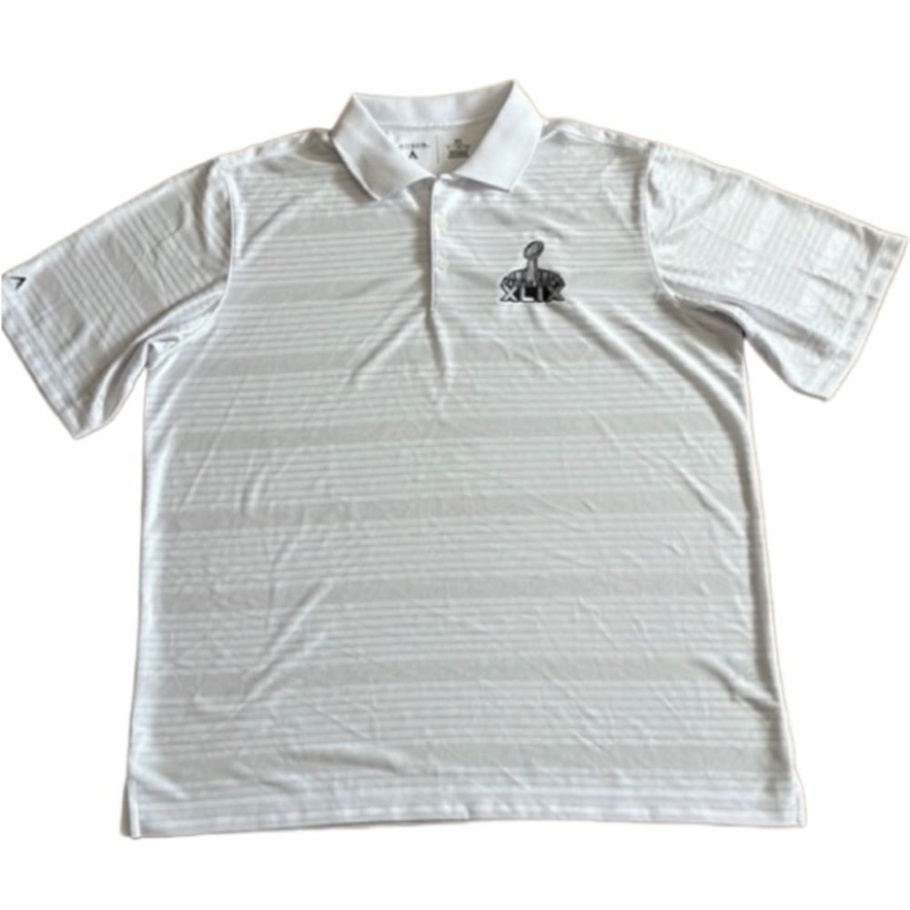 XLIX SUPERBOWL ANTIGUA MENS WHITE EMBROIDERED XLIX SUPERBOWL POLO SHIRT X-LARGE